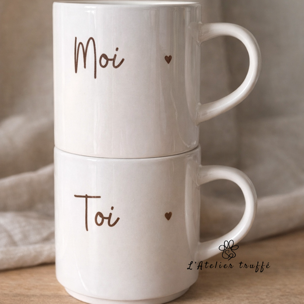 ☕ Duo de tasses empilables « Toi & Moi » personnalisable