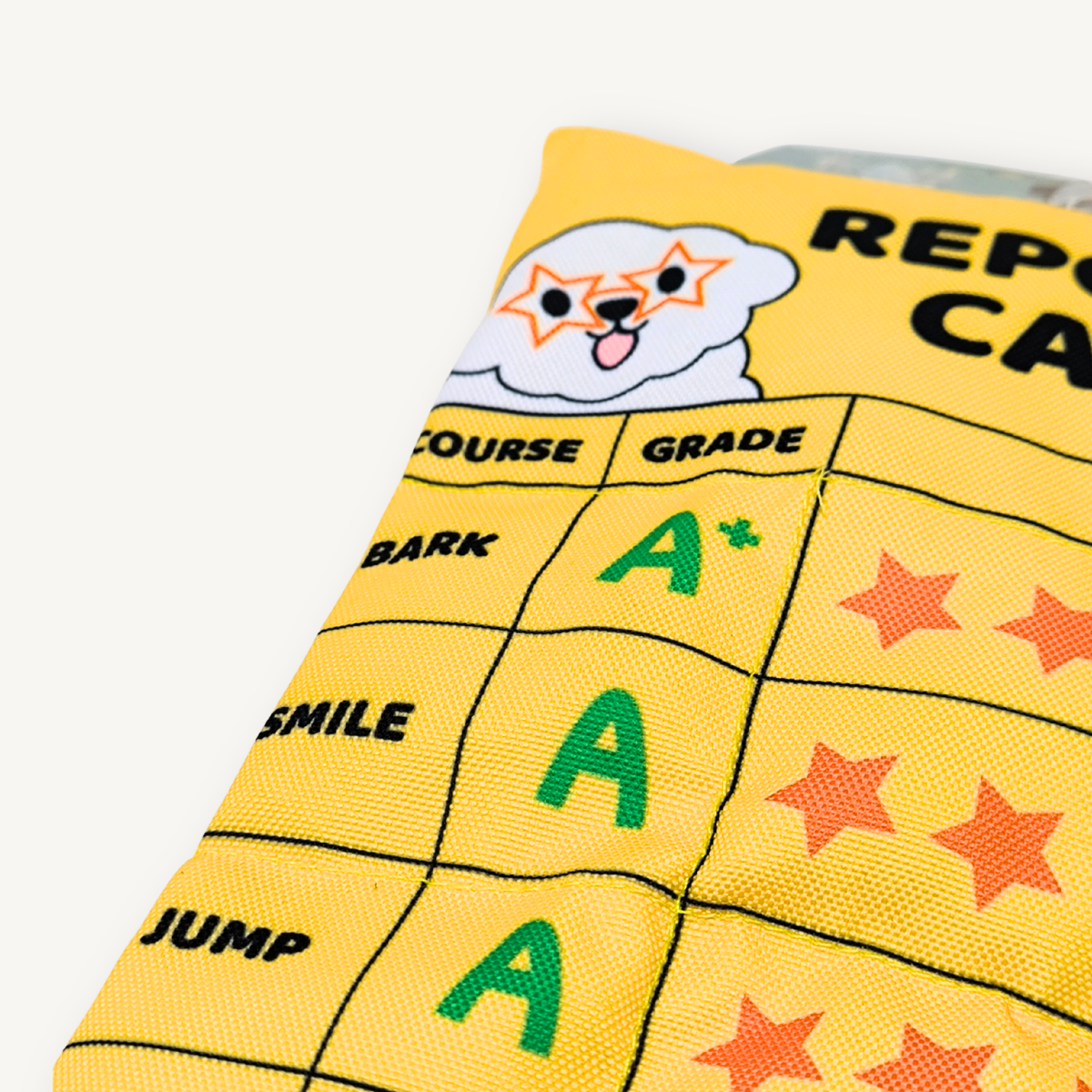 🟨 Jouet pour chien « Report Card » – coussin sonore éducatif