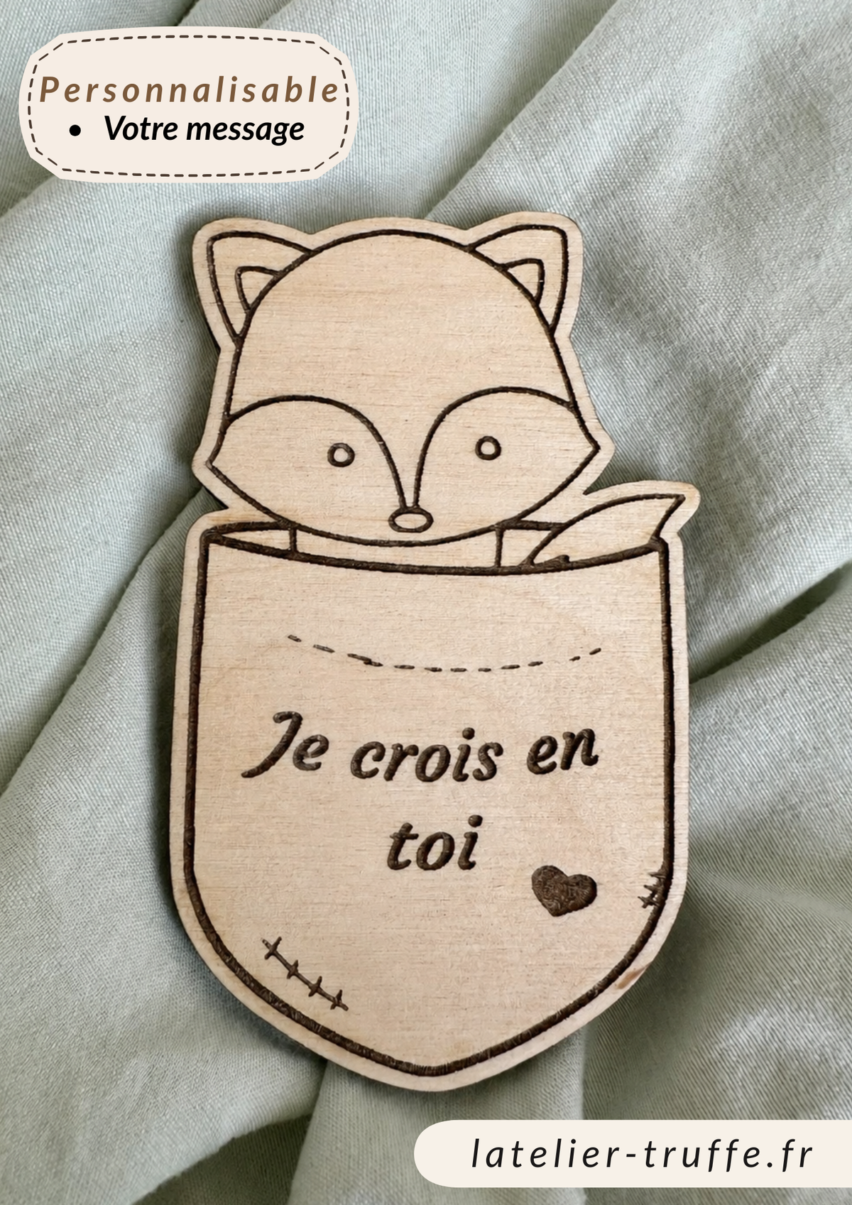 Doudou de poche en bois personnalisé – Petit compagnon rassurant