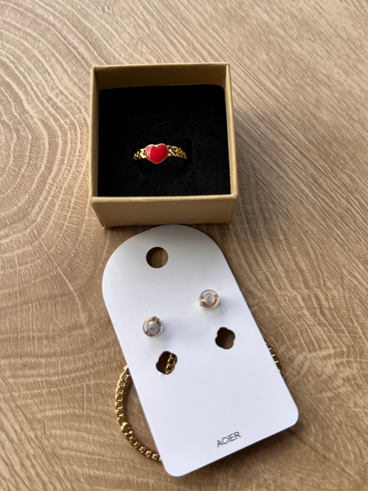✨ Duo Bohm Paris cœur rouge – bague & créoles dorées ✨