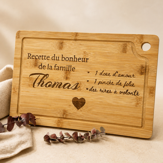 Planche à découper personnalisée – Recette du bonheur de la famille