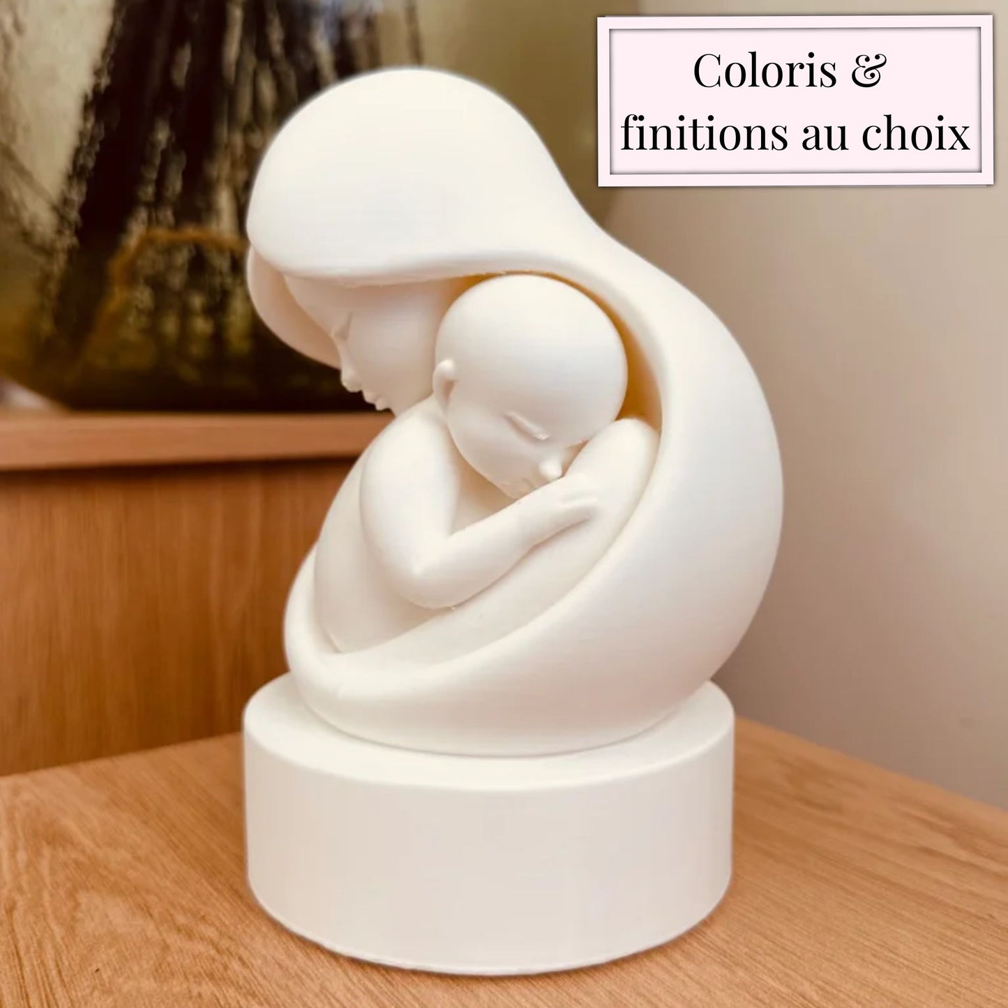 🤍 Sculpture Maman Bébé personnalisable – Déco minimaliste