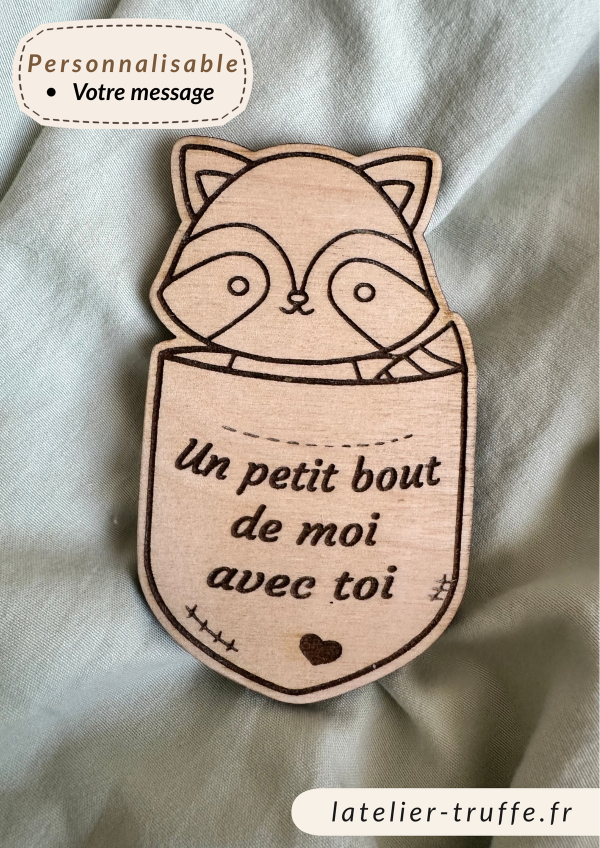 Doudou de poche en bois personnalisé – Petit compagnon rassurant