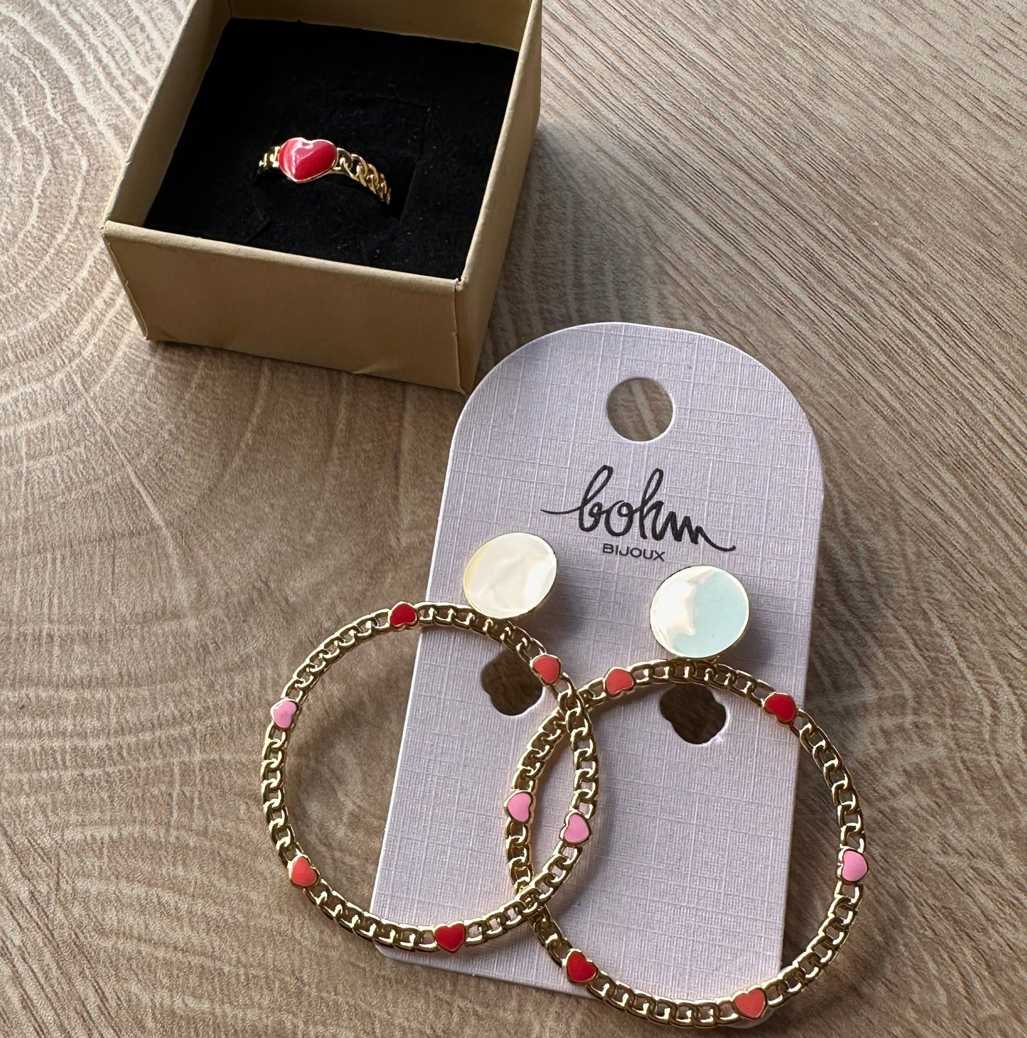 ✨ Duo Bohm Paris cœur rouge – bague & créoles dorées ✨