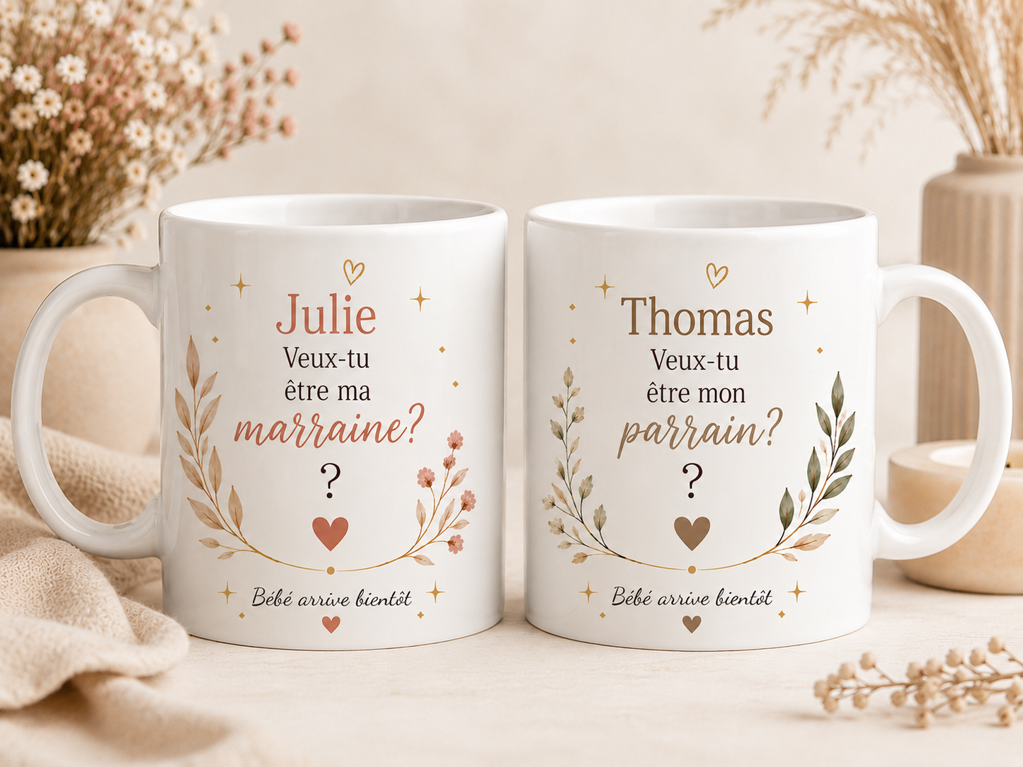 Tasse personnalisée « Veux-tu être ma marraine ? » avec prénoms