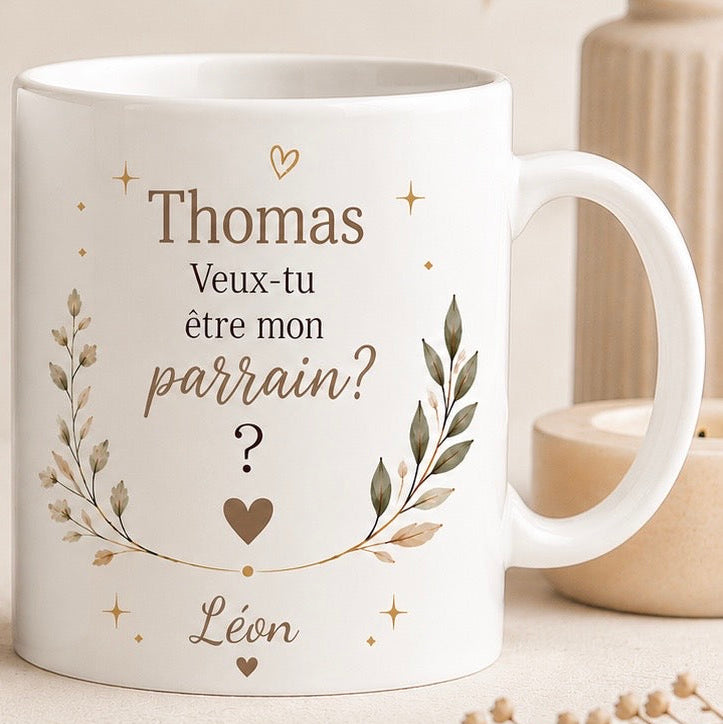 Tasse personnalisée « Veux-tu être mon parrain ? » avec prénom