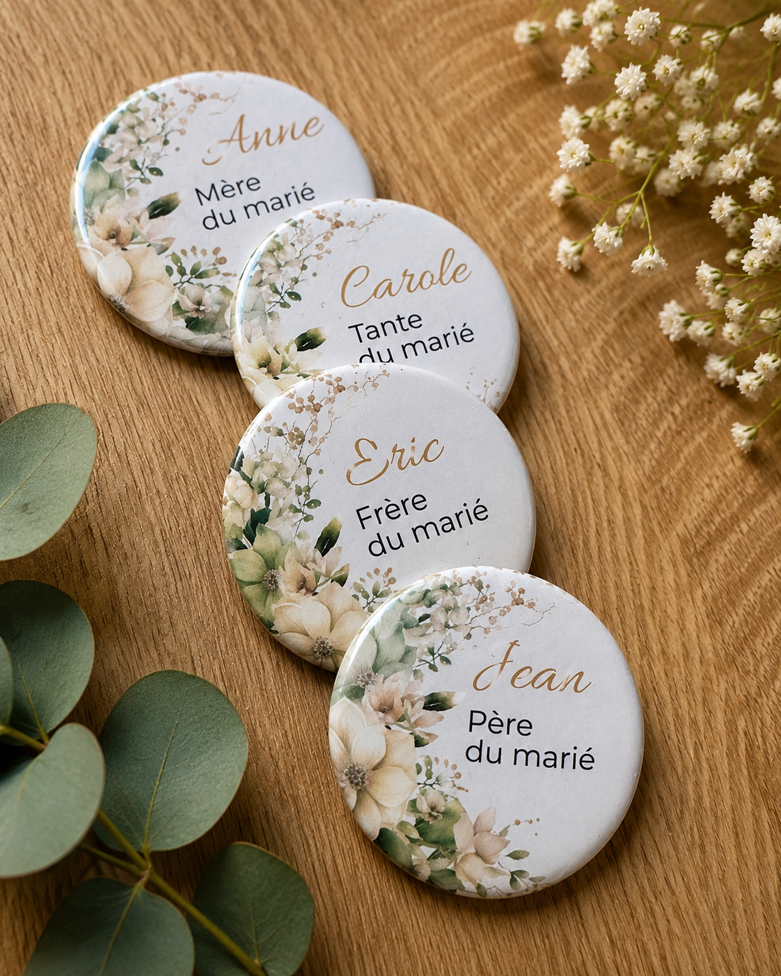 Badges marque-places personnalisés pour mariage
