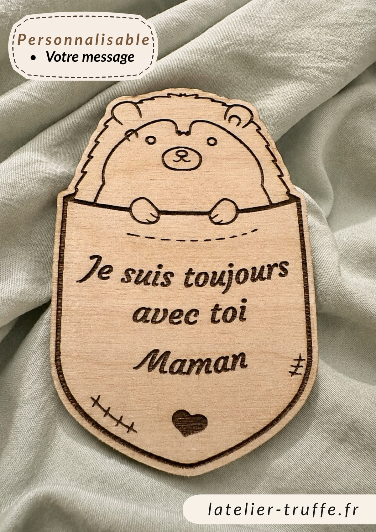 Doudou de poche en bois personnalisé – Petit compagnon rassurant