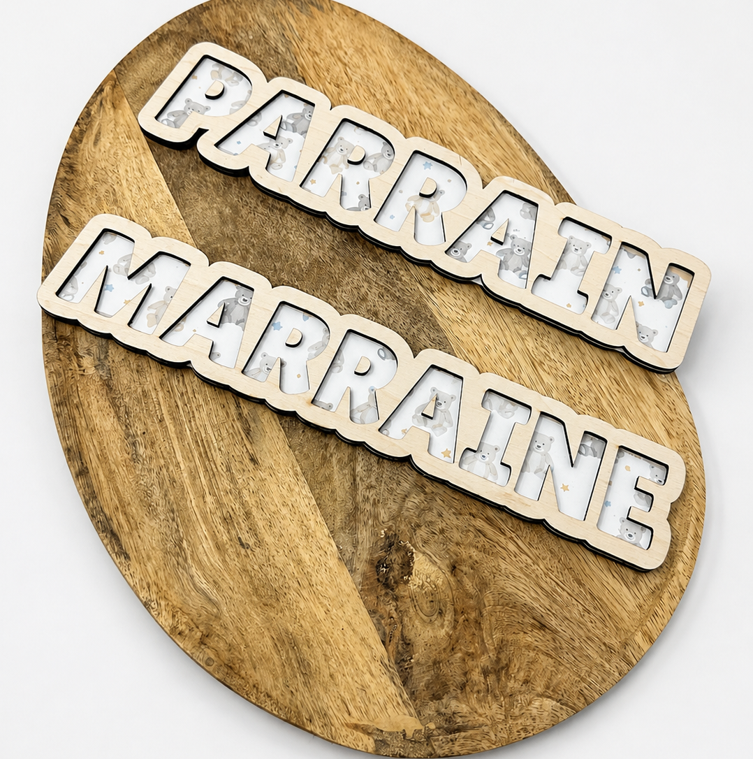Décoration Parrain & Marraine personnalisée en bois