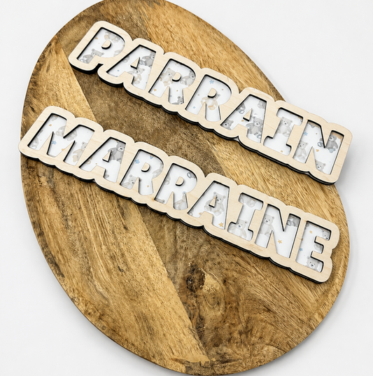 Décoration Parrain & Marraine personnalisée en bois