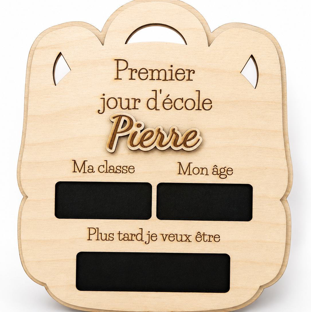 Planche personnalisée Premier jour d’école en bois – cartable