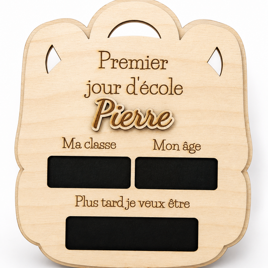 Planche personnalisée Premier jour d’école en bois – cartable