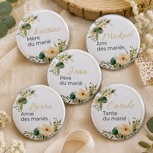 Badges marque-places personnalisés pour mariage