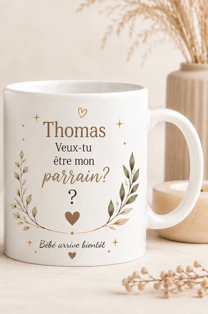 Tasse personnalisée « Veux-tu être mon parrain ? » avec prénom