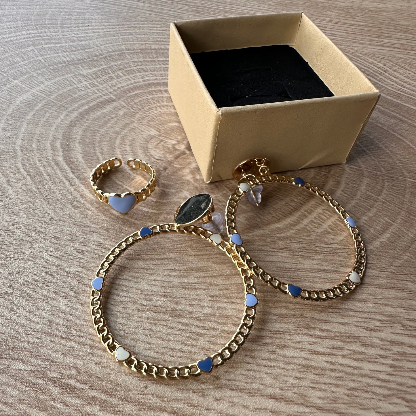 ✨ Duo Bohm Paris cœur bleu – bague & créoles dorées ✨