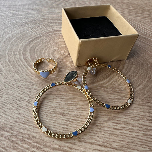 ✨ Duo Bohm Paris cœur bleu – bague & créoles dorées ✨