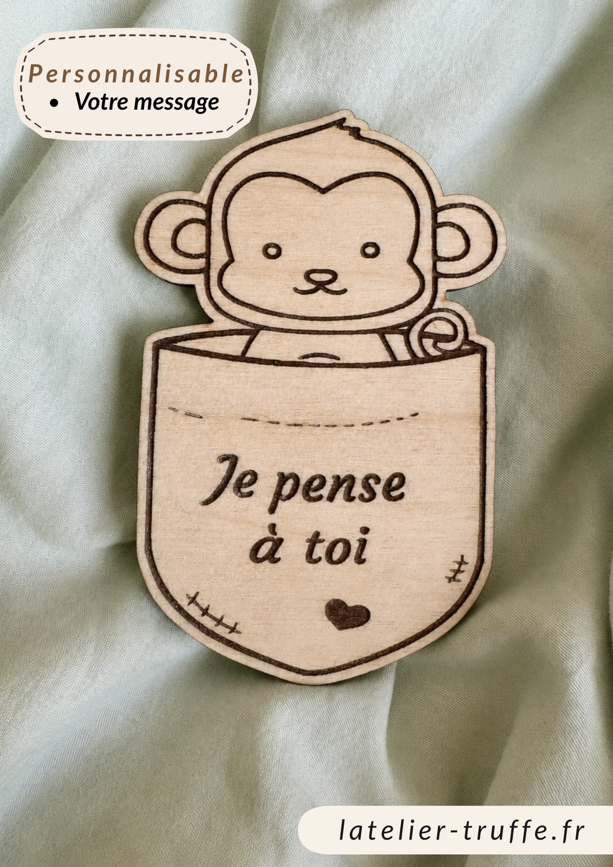 Doudou de poche en bois personnalisé – Petit compagnon rassurant