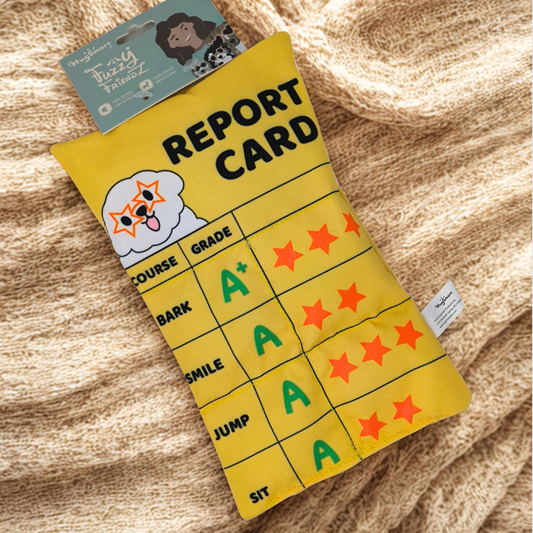 🟨 Jouet pour chien « Report Card » – coussin sonore éducatif