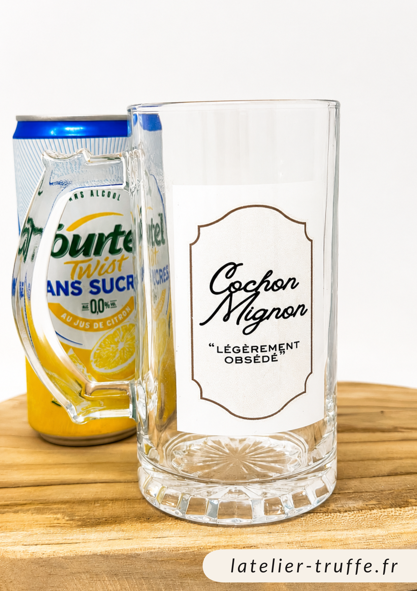 Chope à bière personnalisée 475 ml – Étiquette style bière – Prénom & message au choix