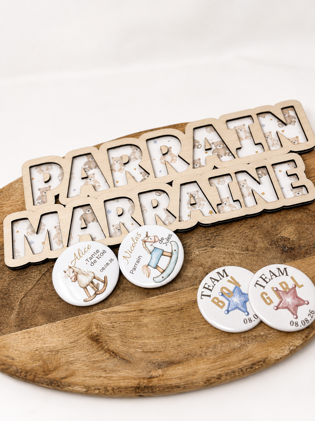 Décoration Parrain & Marraine personnalisée en bois