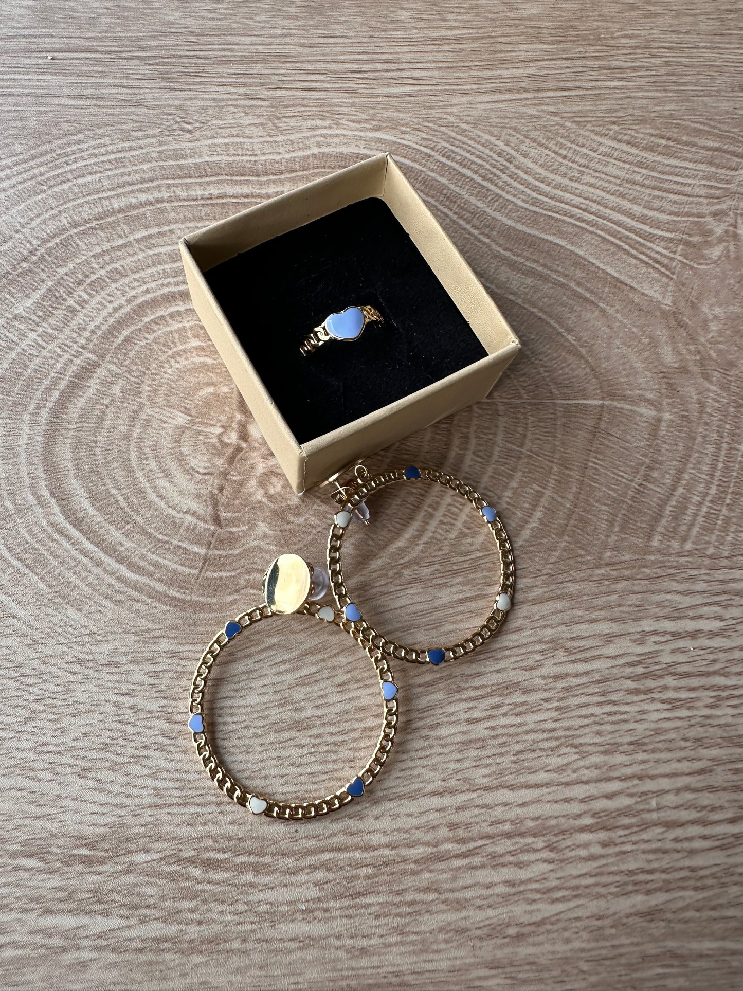 ✨ Duo Bohm Paris cœur bleu – bague & créoles dorées ✨