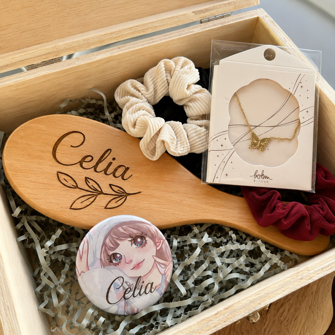 Coffret beauté personnalisé avec bijou Bohm – Brosse & miroir