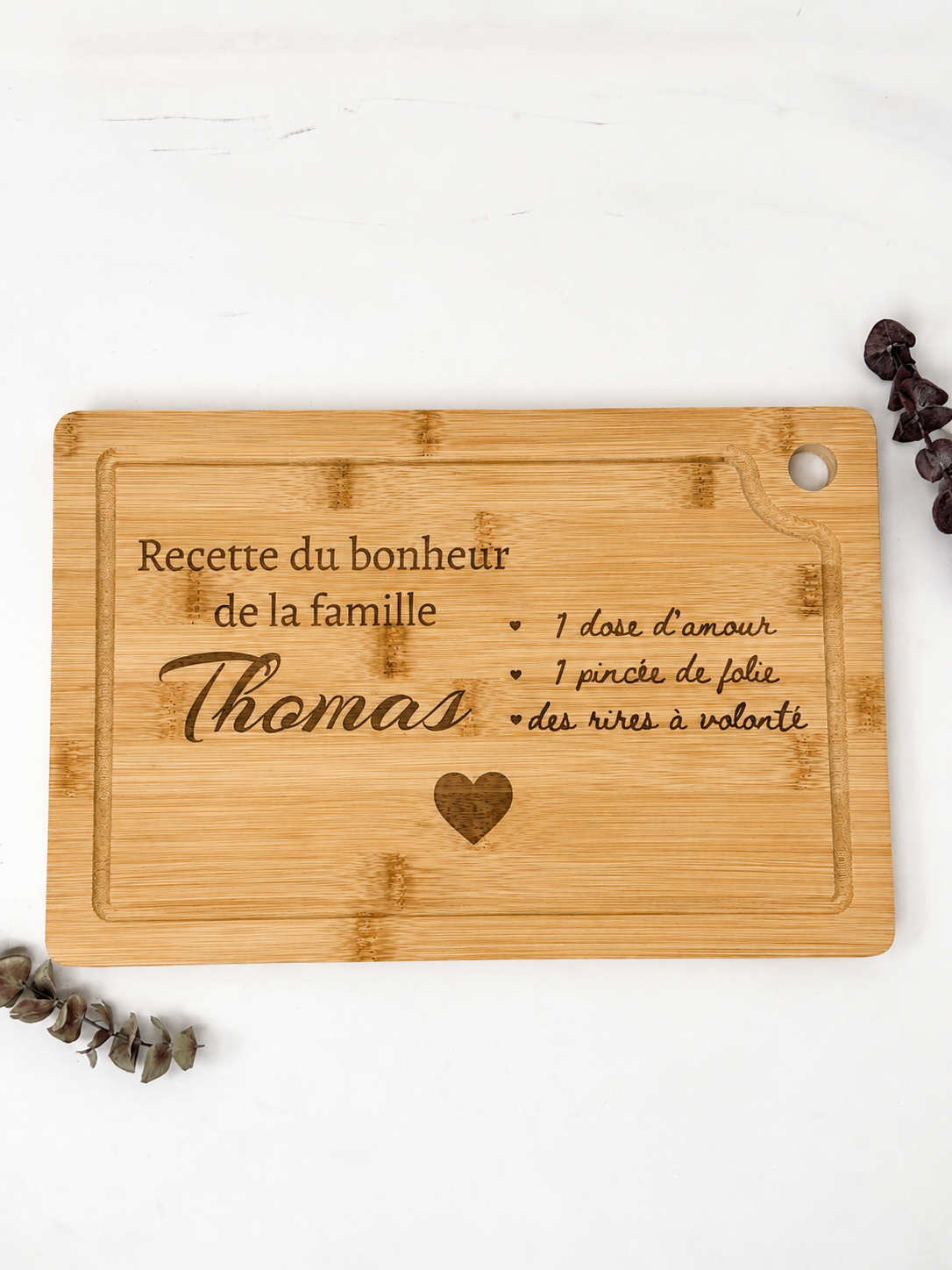 Planche à découper personnalisée – Recette du bonheur de la famille