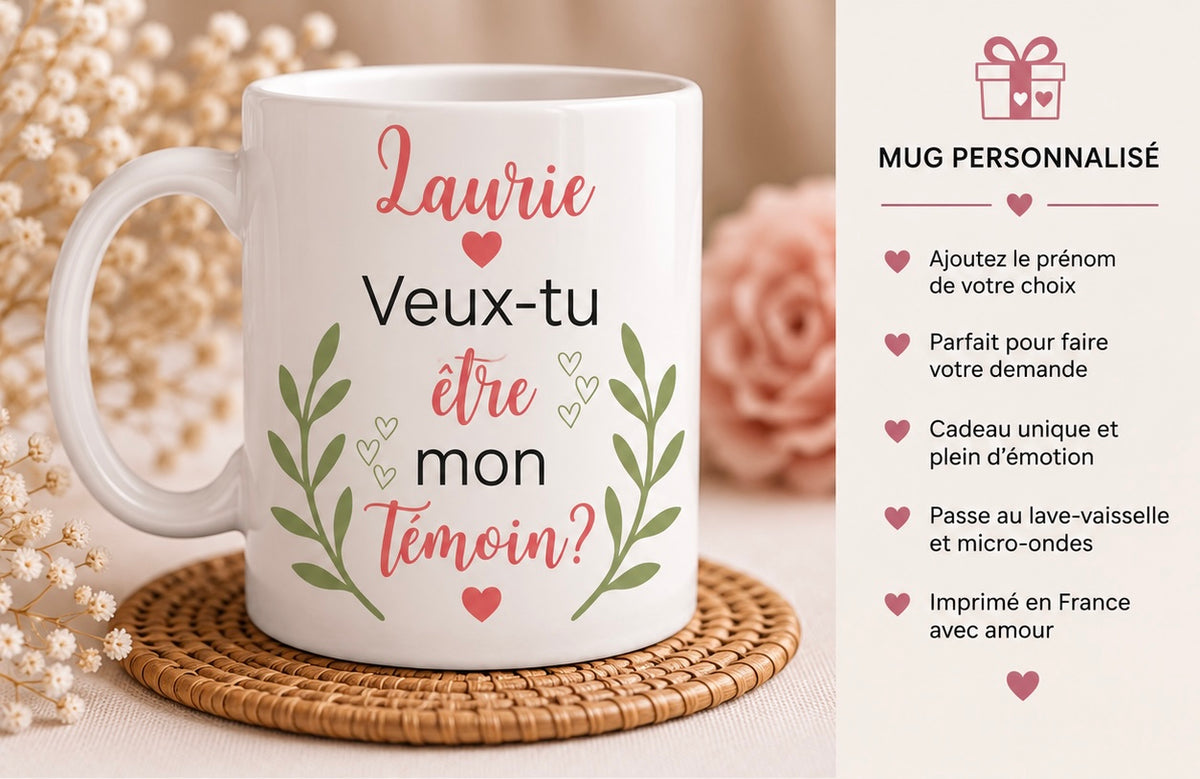 Mug personnalisé « Veux-tu être mon témoin ? » – Prénom