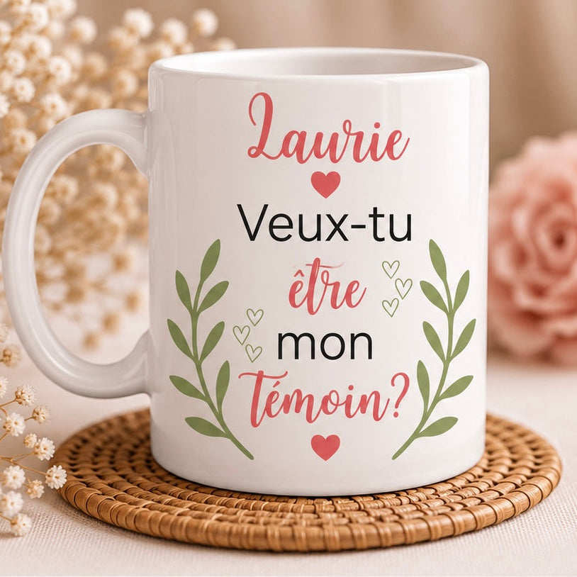 Mug personnalisé « Veux-tu être mon témoin ? » – Prénom