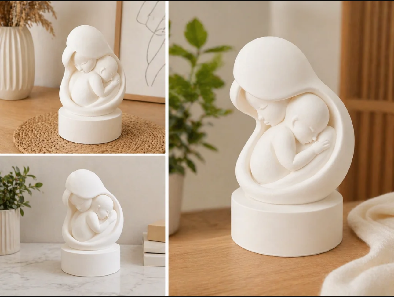 🤍 Sculpture Maman Bébé personnalisable – Déco minimaliste