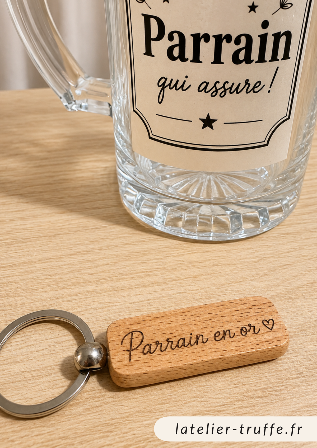 Porte-clés en bois gravé personnalisé - Texte au choix