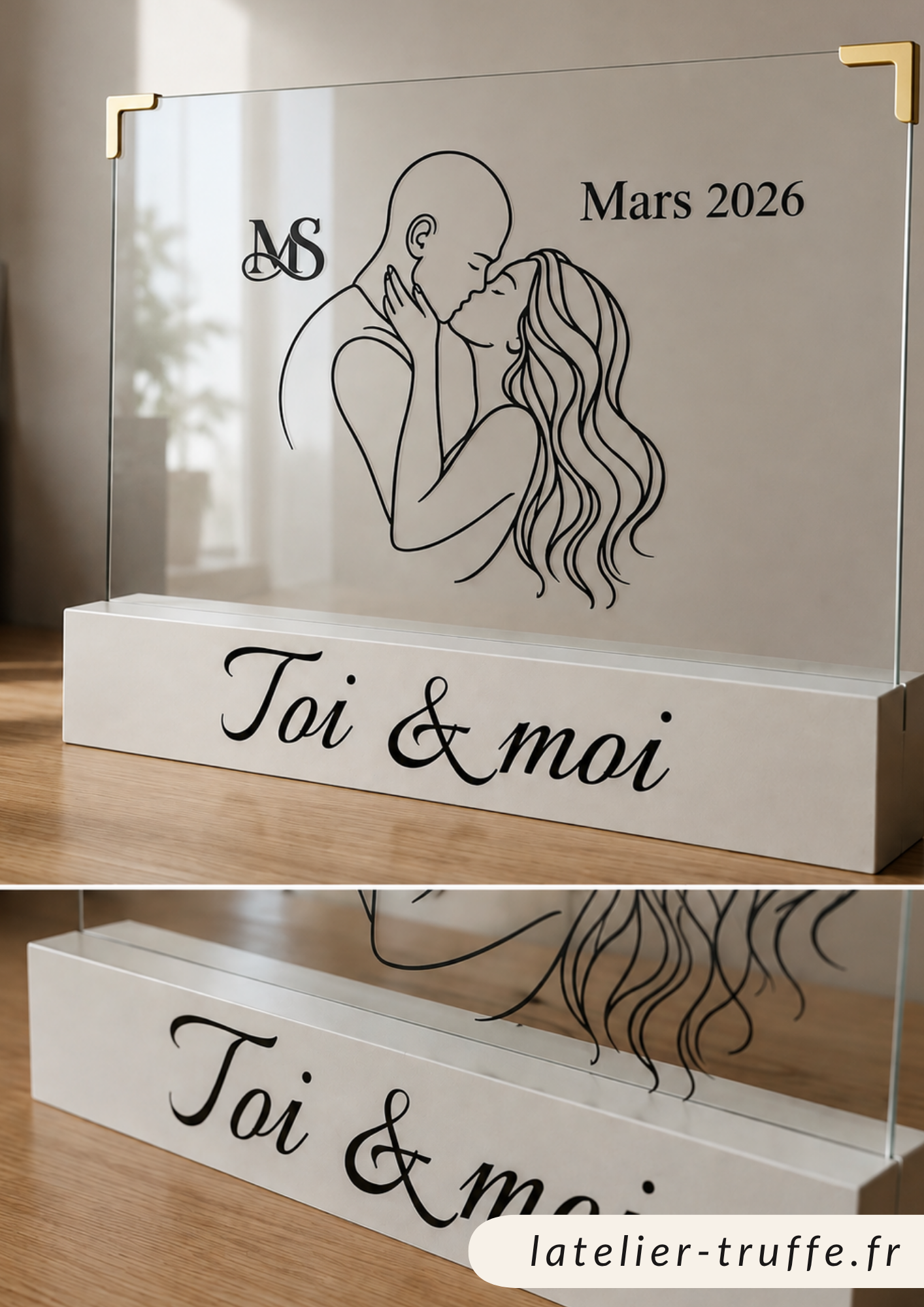 Cadre en verre personnalisé – Toi & Moi ❤️