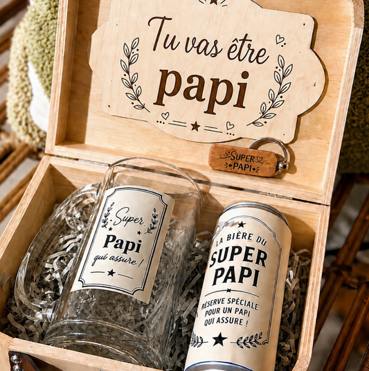 Coffret annonce grossesse « Tu vas être Papi » – Cadeau futur grand-père personnalisé