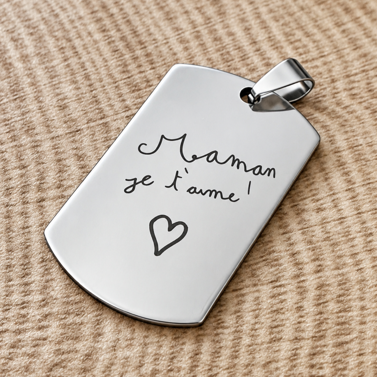 Médaille personnalisée en acier inoxydable – écriture manuscrite gravée