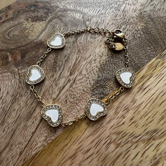 Bracelet “Cœur Précieux” – Bohm Paris – nacre blanche & cristaux
