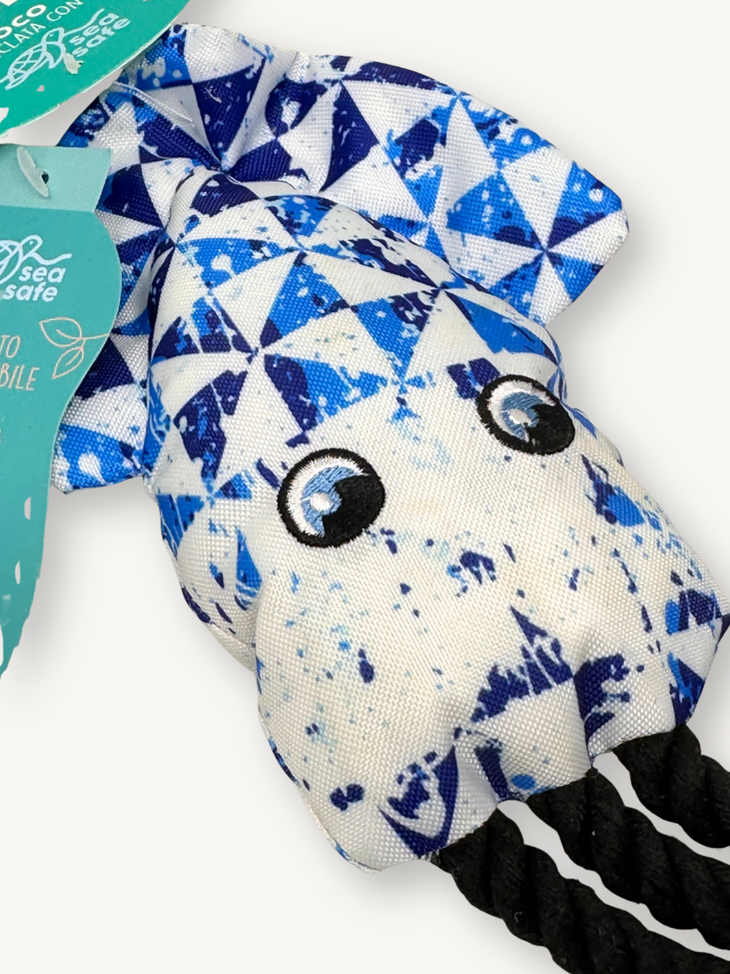 🐙 Jouet pour chien corde & pouet-pouet – Pieuvre bleue éco