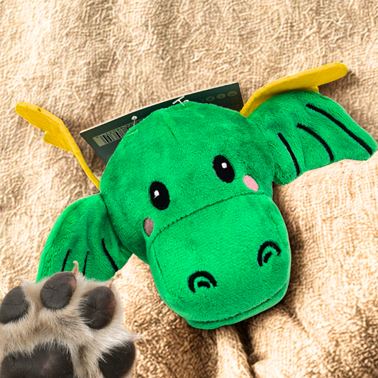🐉 Jouet fun pour chien – Doudou dragon vert avec balle intégrée 🐾