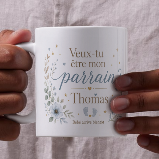 Tasse personnalisée « Veux-tu être mon parrain ? » avec prénom