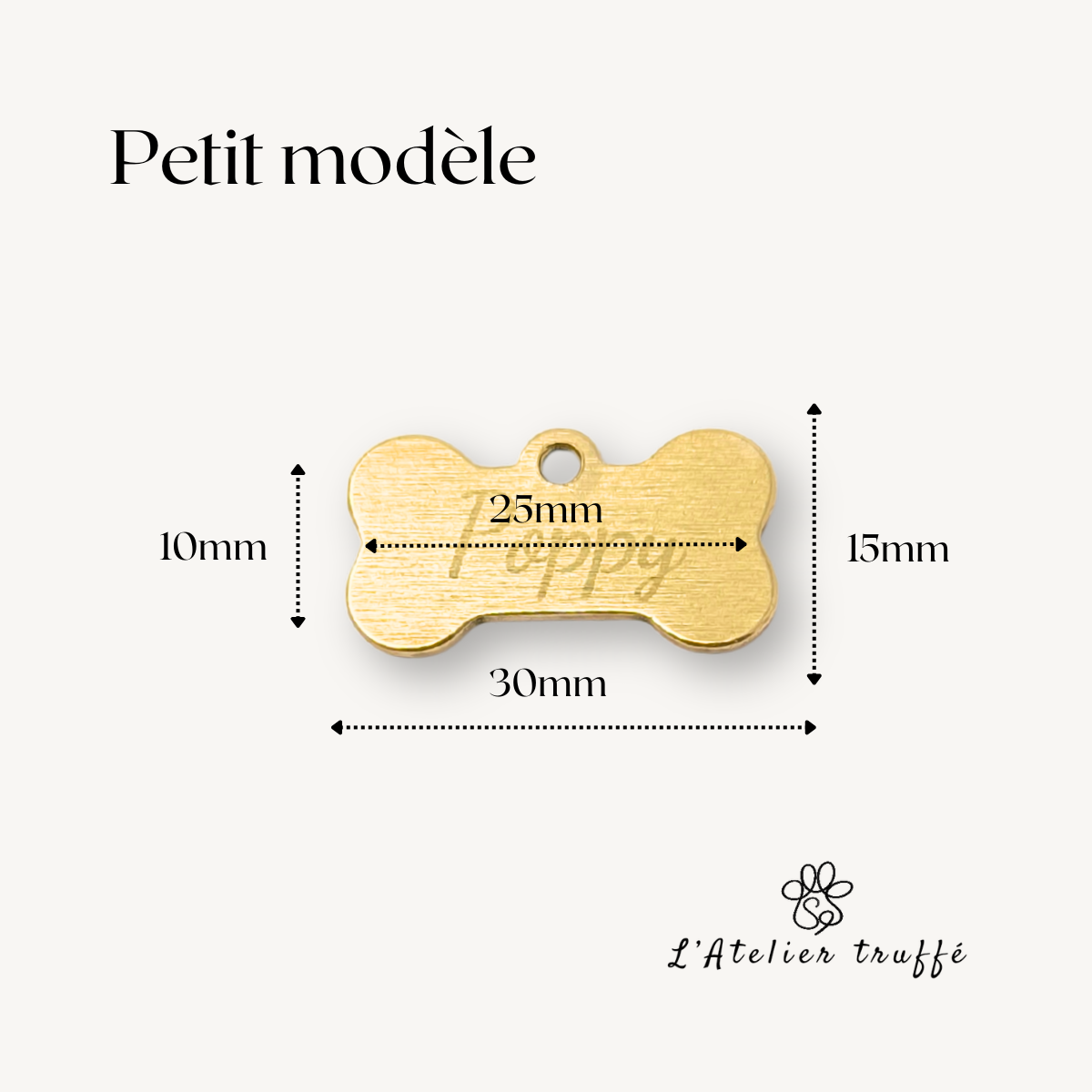 🐶 Médaille gravée en laiton — Forme Os personnalisée