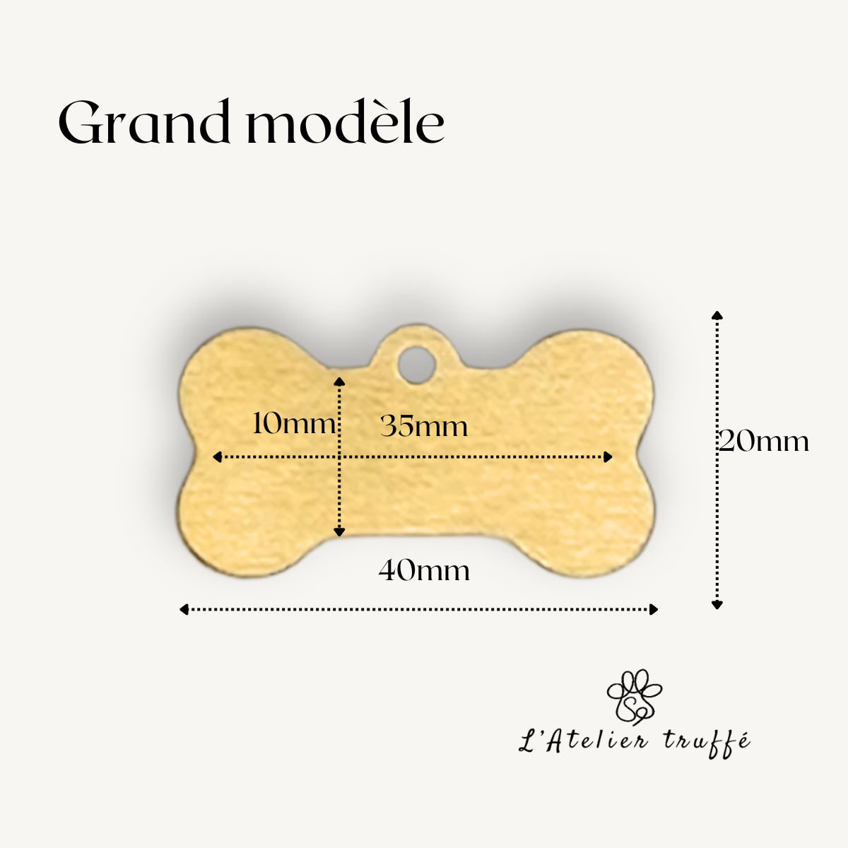 🐶 Médaille gravée en laiton — Forme Os personnalisée