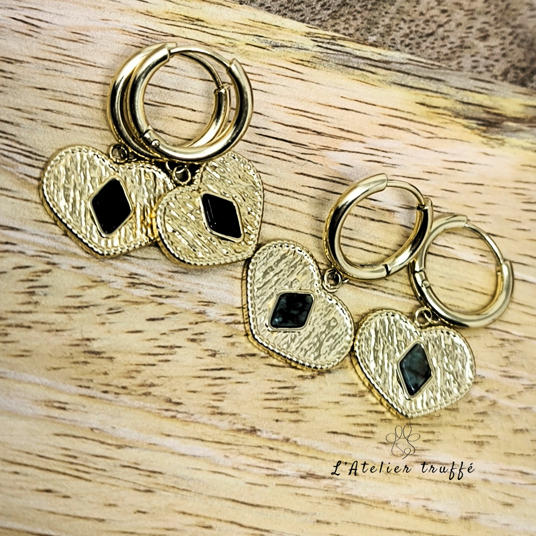 Boucles d’oreilles “Cœur Précieux” – Bohm- pierre naturelle