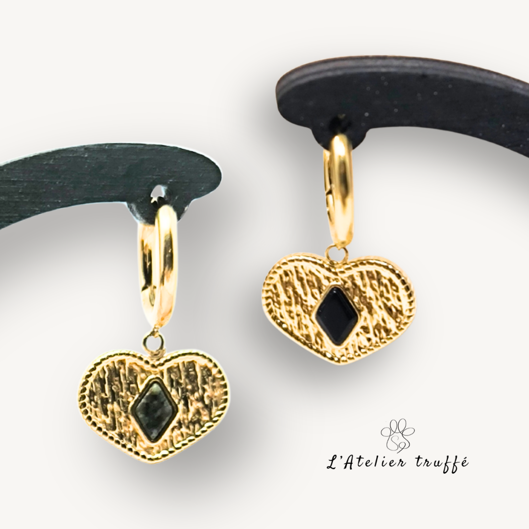 Boucles d’oreilles “Cœur Précieux” – Bohm- pierre naturelle