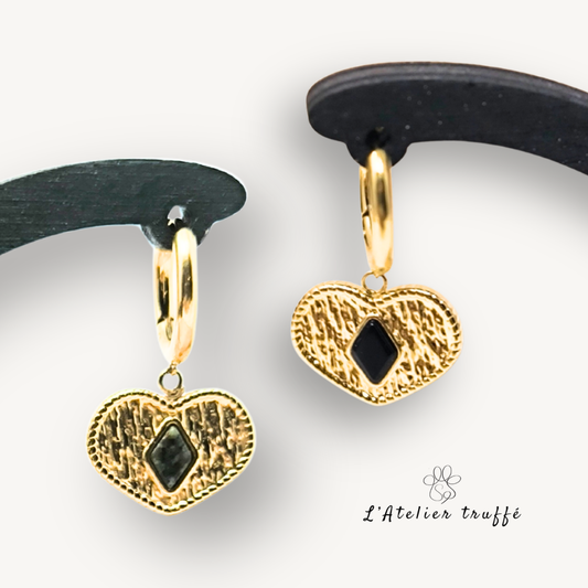 Boucles d’oreilles “Cœur Précieux” – Bohm- pierre naturelle