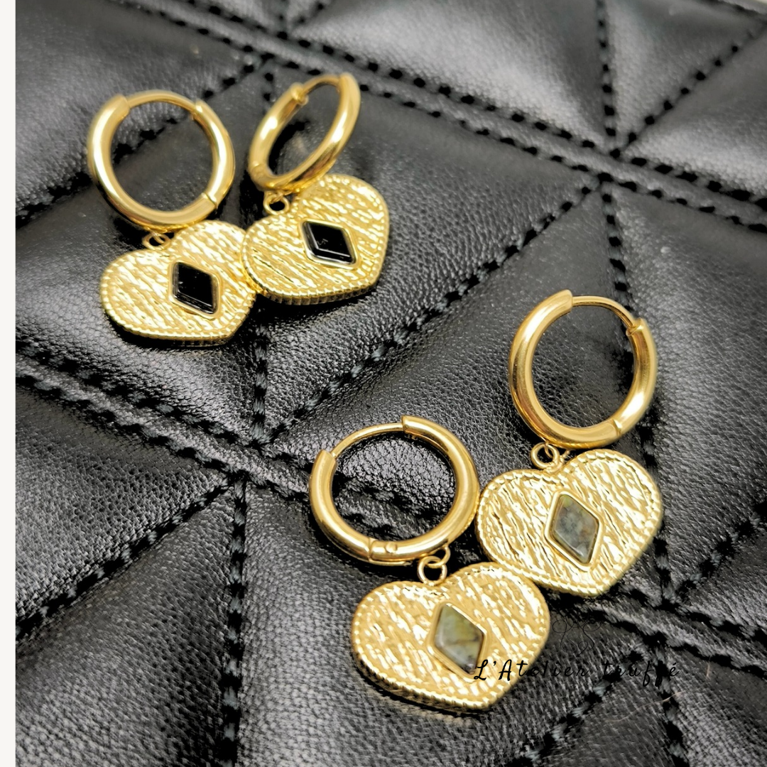Boucles d’oreilles “Cœur Précieux” – Bohm- pierre naturelle