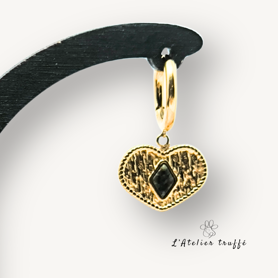 Boucles d’oreilles “Cœur Précieux” – Bohm- pierre naturelle