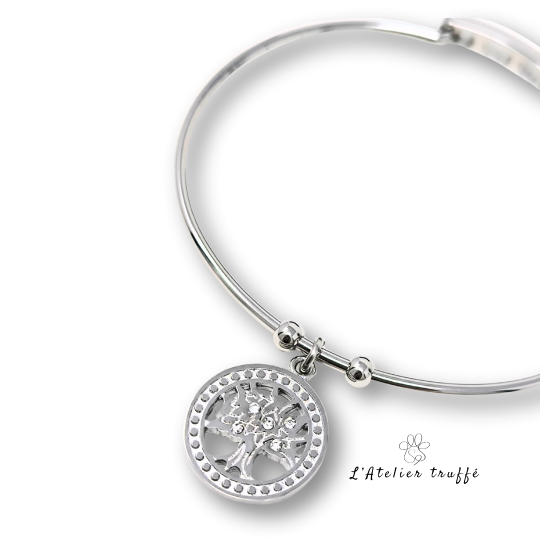 Bracelet jonc “Arbre de Vie Argenté”