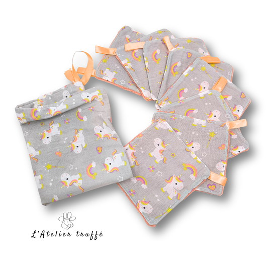 Lingettes “Petite Licorne” & Pochette création artisanale