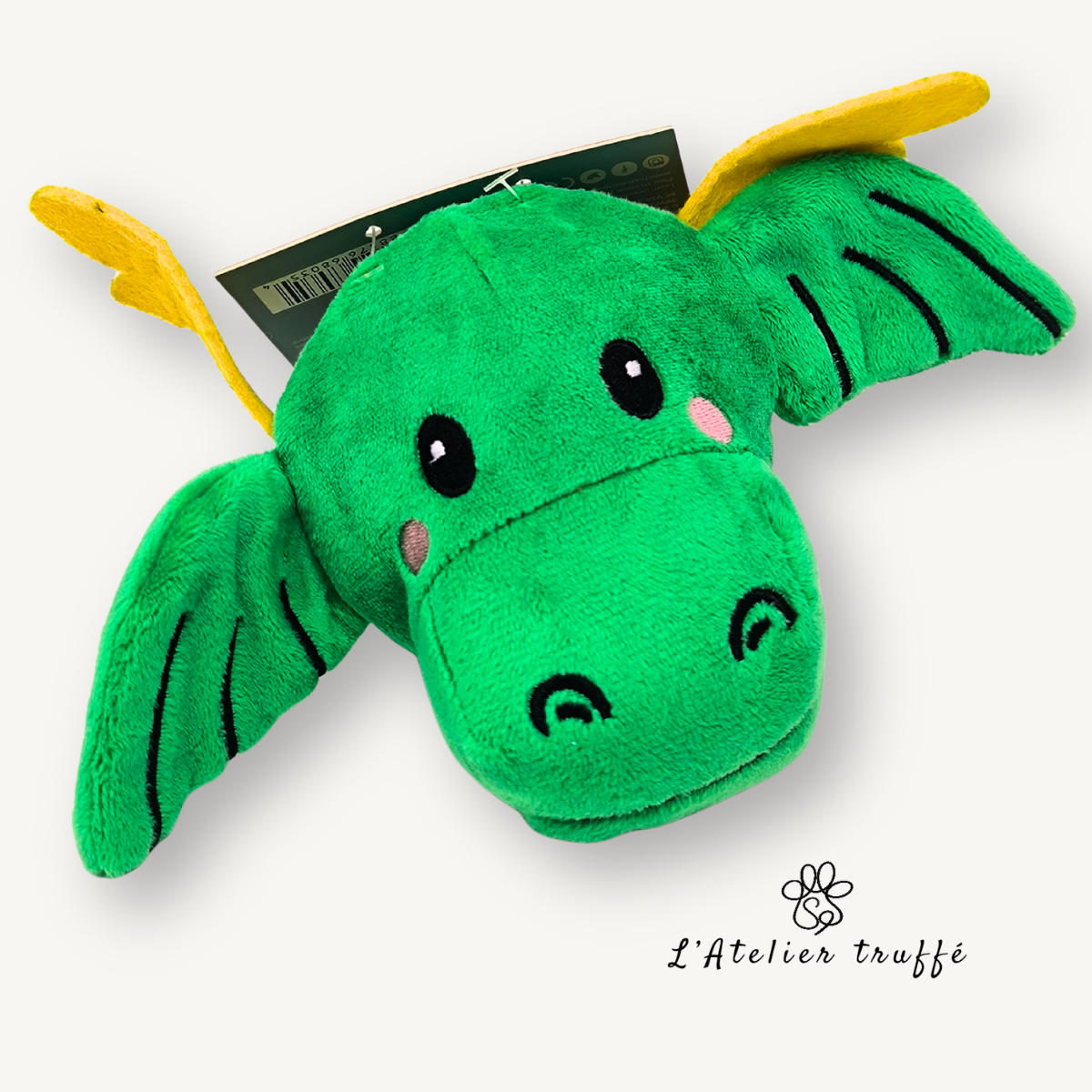 🐉 Jouet fun pour chien – Doudou dragon vert avec balle intégrée 🐾